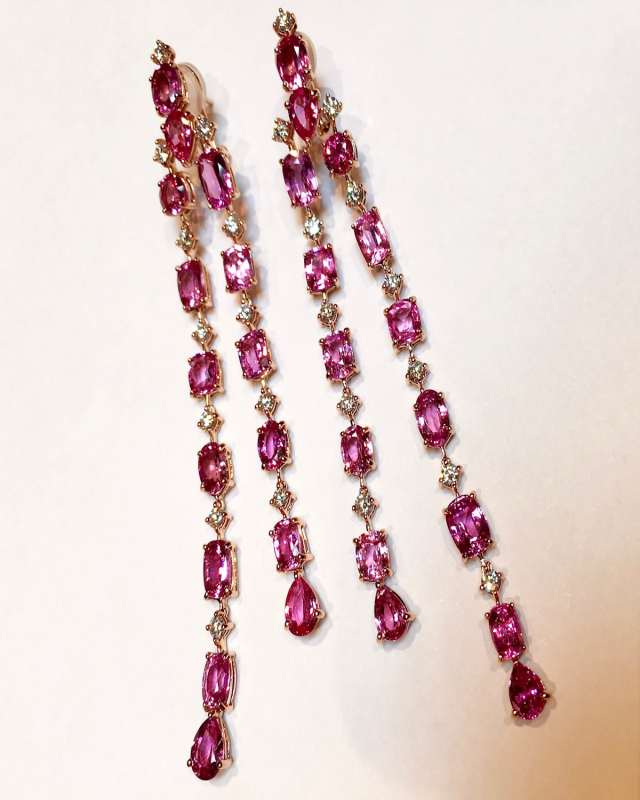 18K White Gold Diamond and Pink Sapphire Drop Earrings